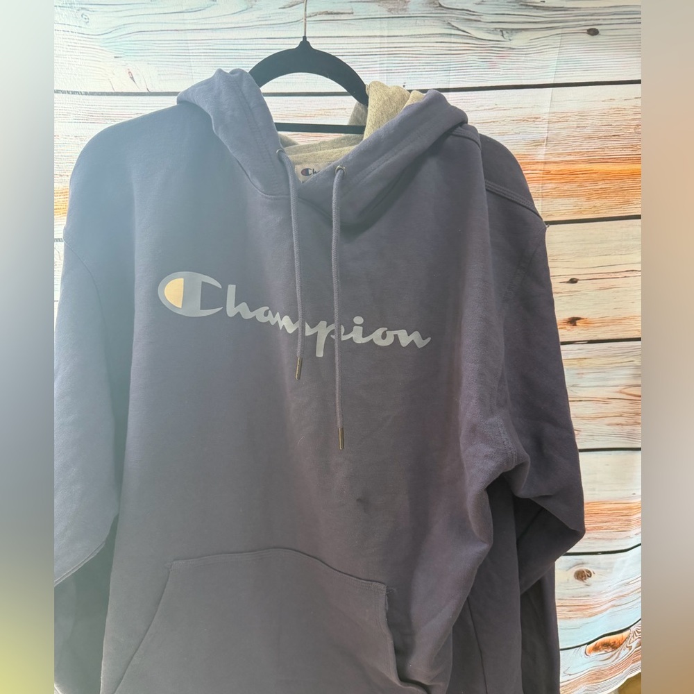 Champion Heather Gray and Navy‎ Hooded Pullover